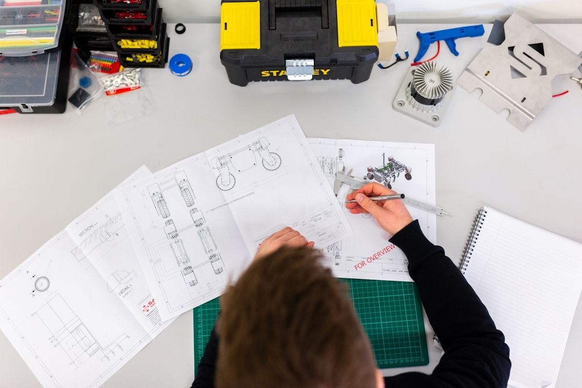 Hands-on learning with technical drawings and tools