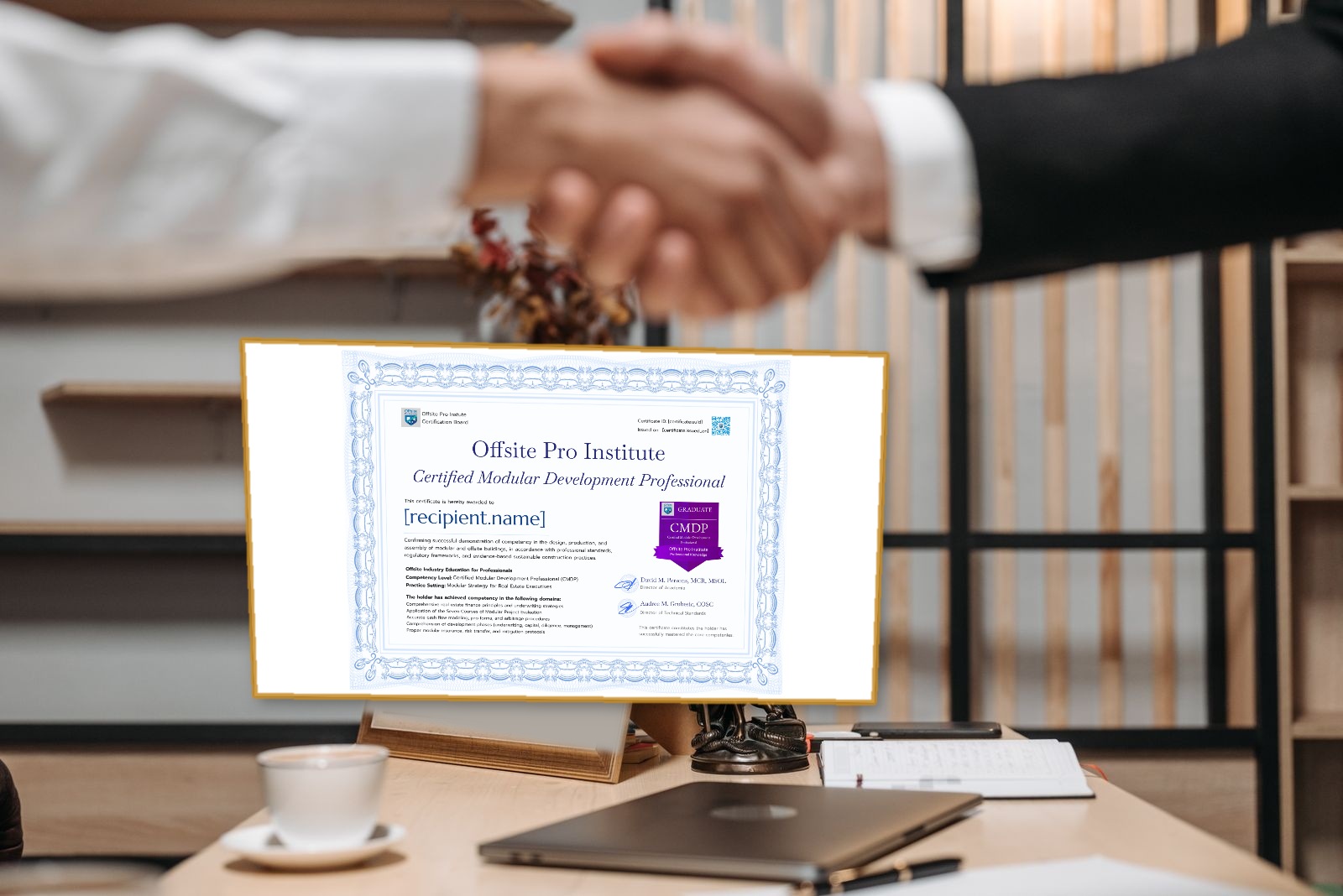 Professional receiving an Offsite Pro Institute certificate